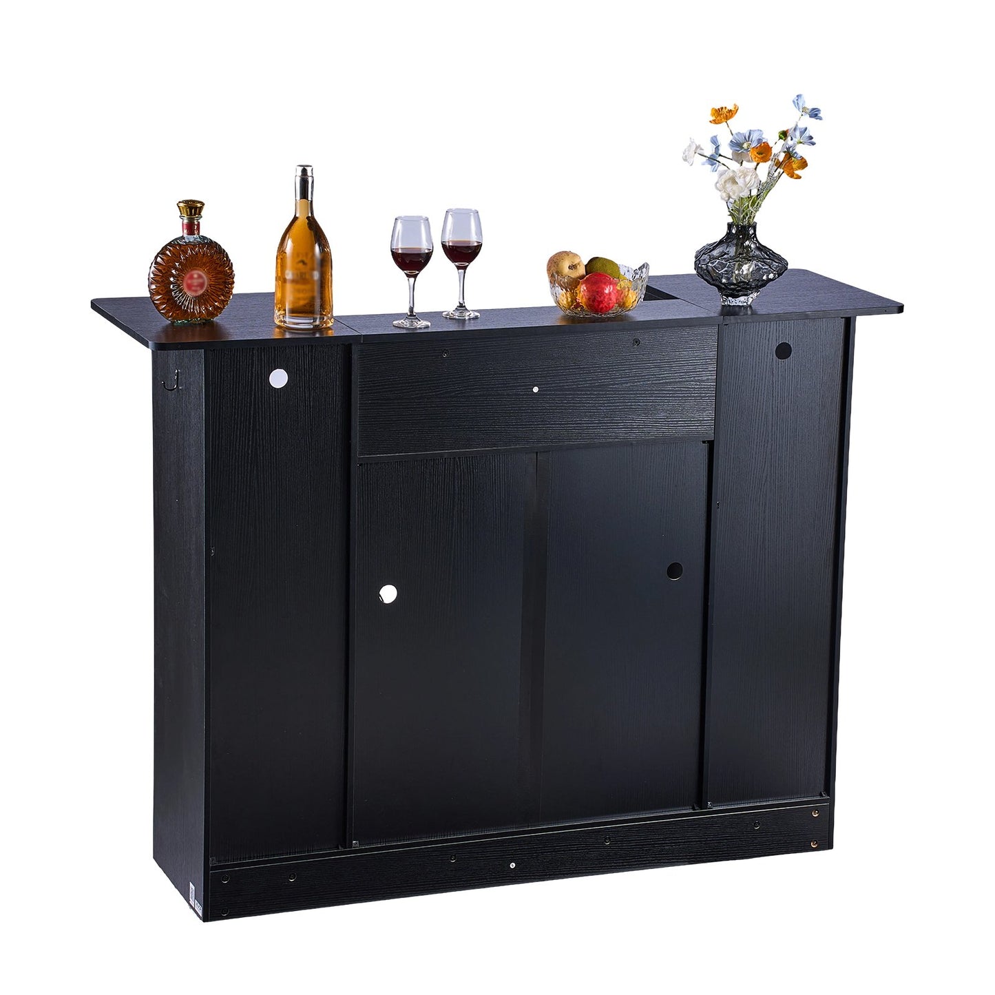 Home Bar Unit with Wine Storage & LED Lighting - 4-Tier Liquor Cabinet