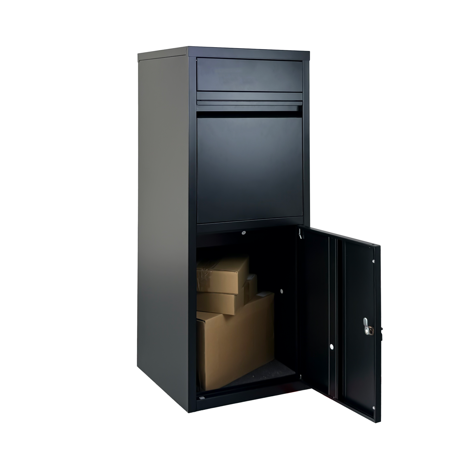 Large Steel Package Delivery Box with Lockable Mail Compartment - Black