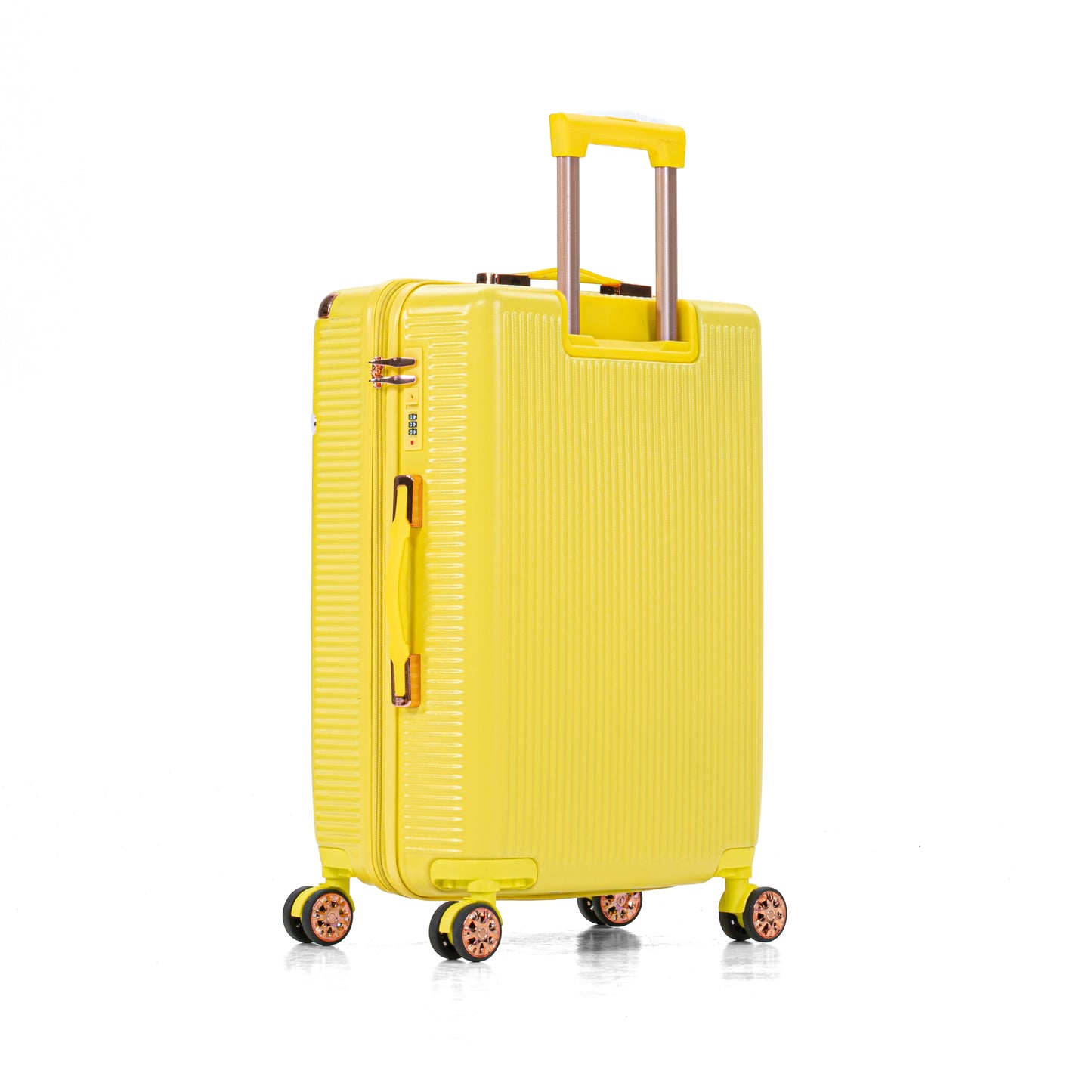4-Piece Yellow Hard Luggage Set with 360° Rotating Wheels