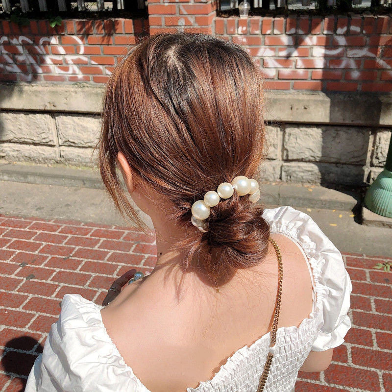 Two-Purpose Pearl Hair Band and Ponytail Holder with Big and Small Pearls