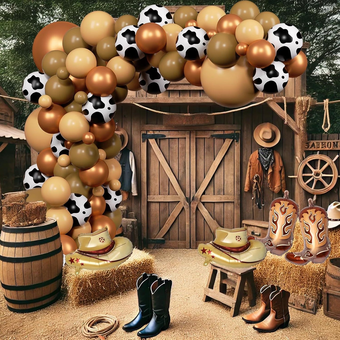 Retro Western Denim Balloon Set - Holiday Party Decorations, 125pcs