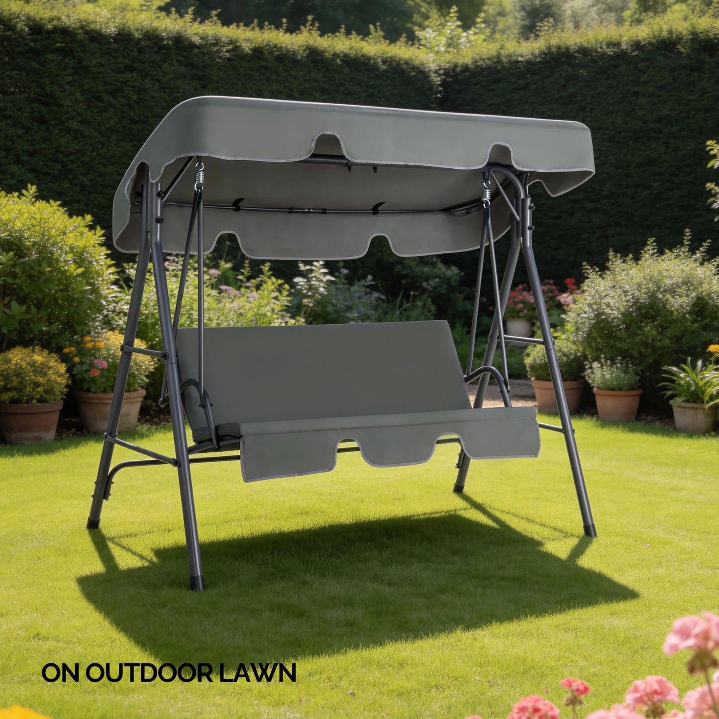 3-Person Garden Swing Set with Adjustable Canopy & Cushions
