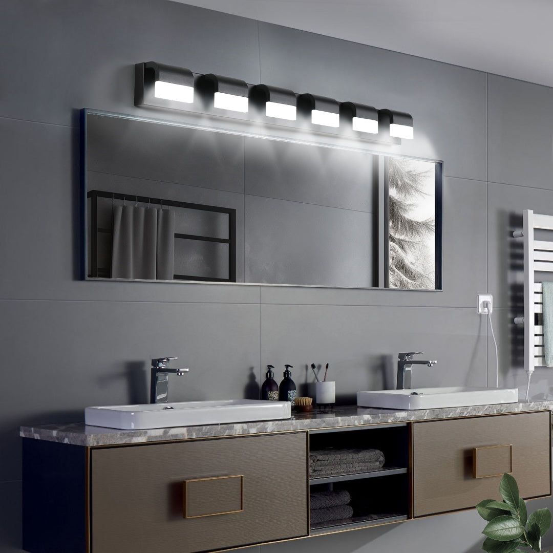 6-Light Modern LED Bathroom Vanity Light Fixture - Black