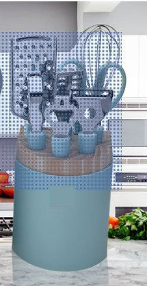 Stainless Steel Kitchen Utensil Set with Scissors Peeler Egg Beater & Tray - Multiple Colors