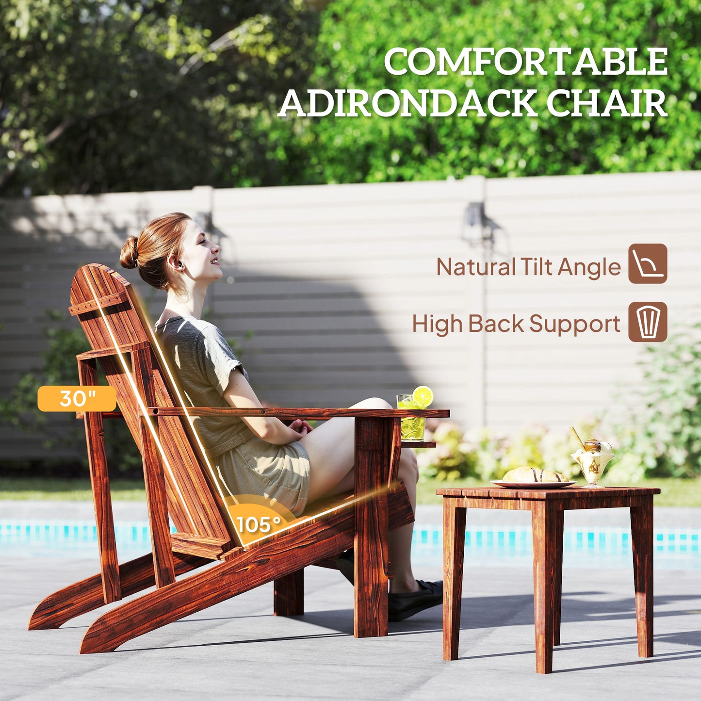 Brown Adirondack Chair with Cupholder - Outdoor Seating
