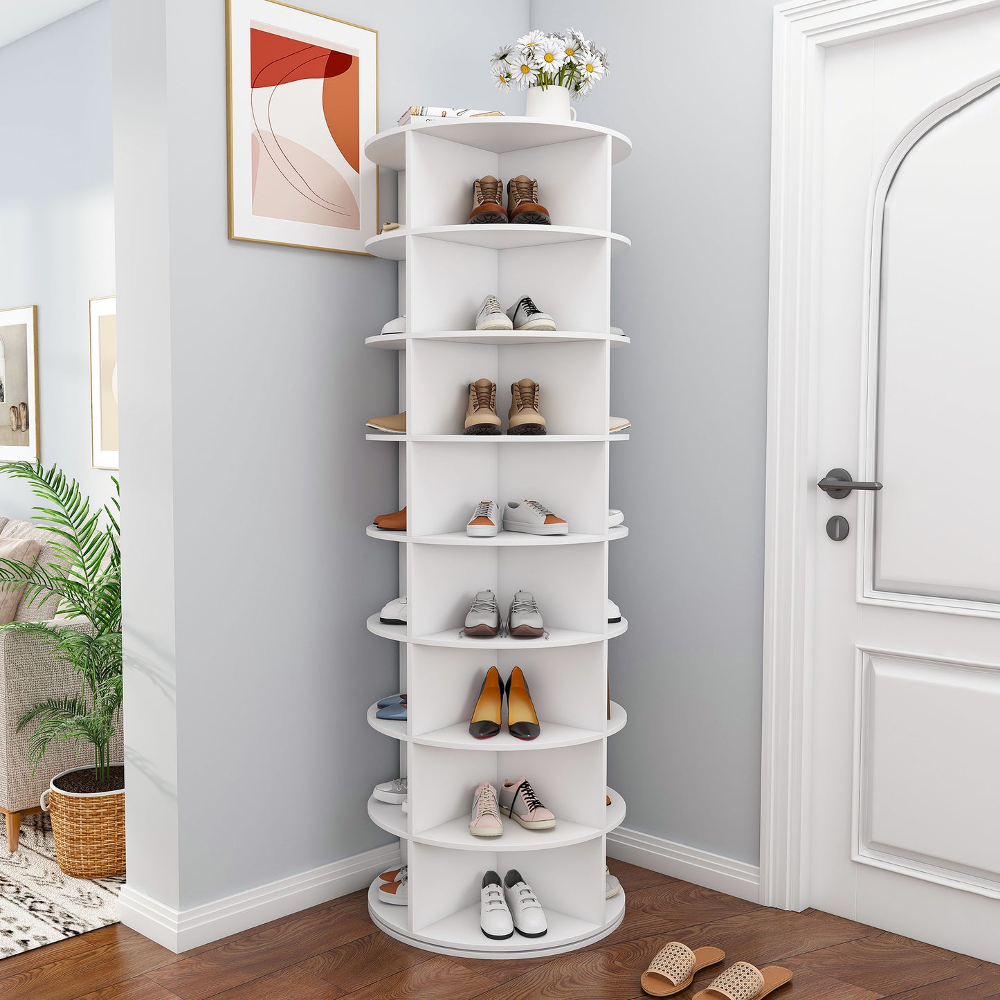 Rotating Shoe Rack Tower, 8-Tier Spinning Storage Rack, Free Standing