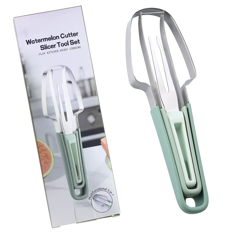 3-in-1 Watermelon Cutter Tool - Stainless Steel Slicer & Fork