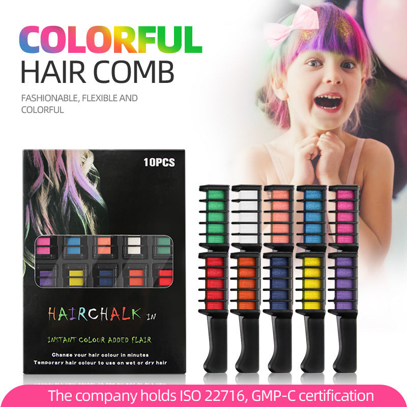 Colorful Hair Dye Comb Set - 10-Color Hair Chalk for Creative Hair Coloring