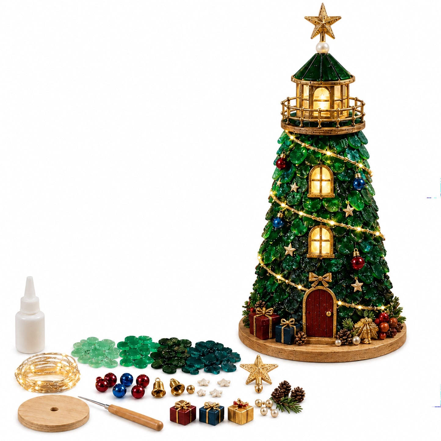 Santa Claus Glass-Textured Lighthouse Holiday Ornament Kit - All Styles