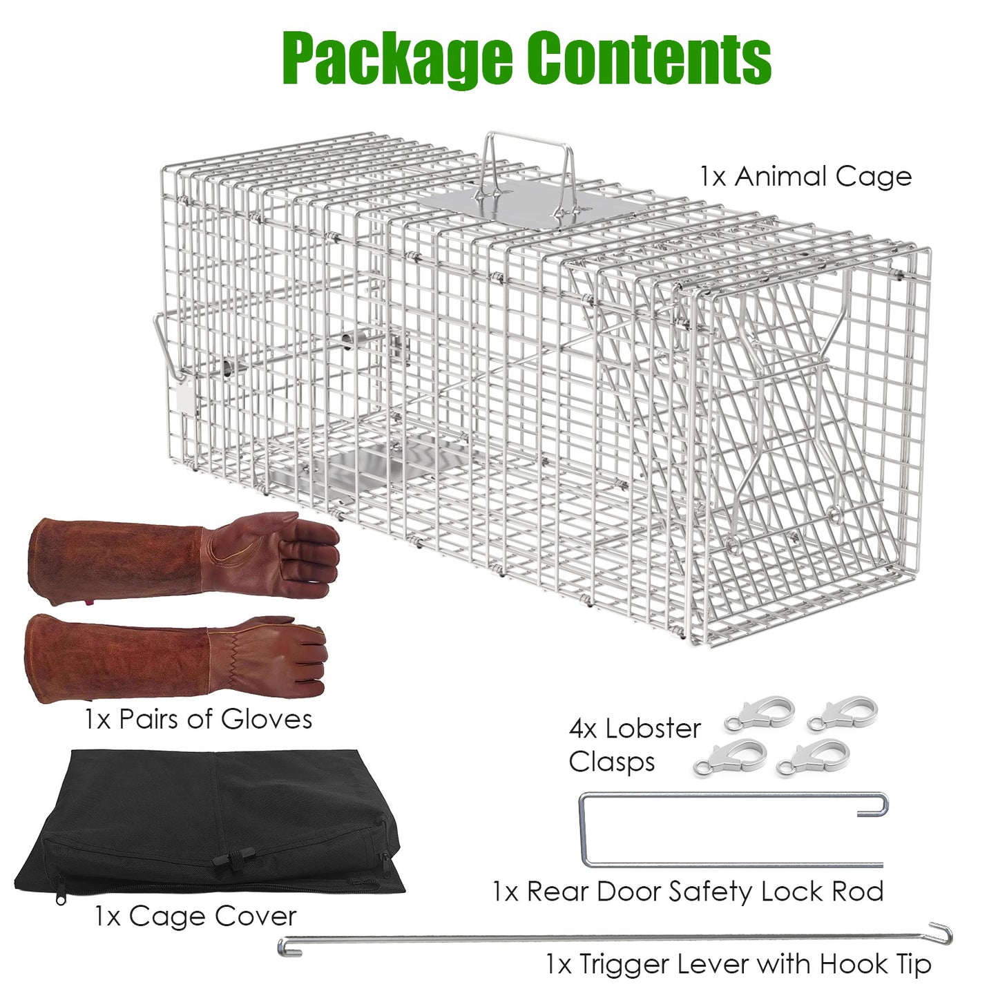 Humane Collapsible Cat Trap Cage with Waterproof Cover & Gloves