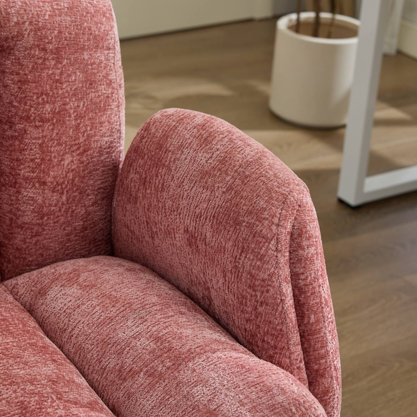 Chenille Swivel Office Chair - Adjustable Height & Armrests, Blush Pink
