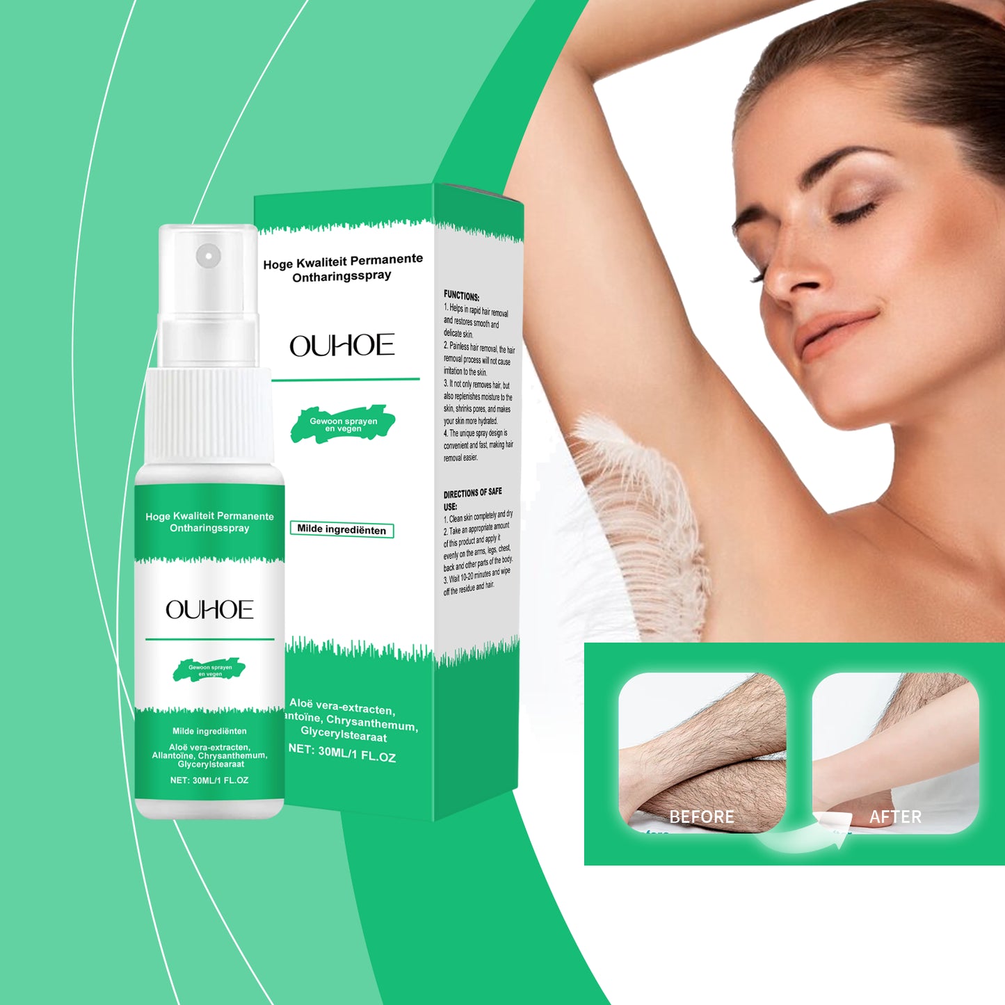 Gentle Hair Removal Spray for Body and Sensitive Skin - 30ml