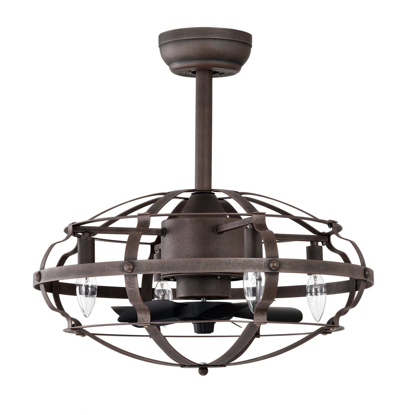 20.63 Inch Caged Ceiling Fan with Lights - Rust Red, Remote Control