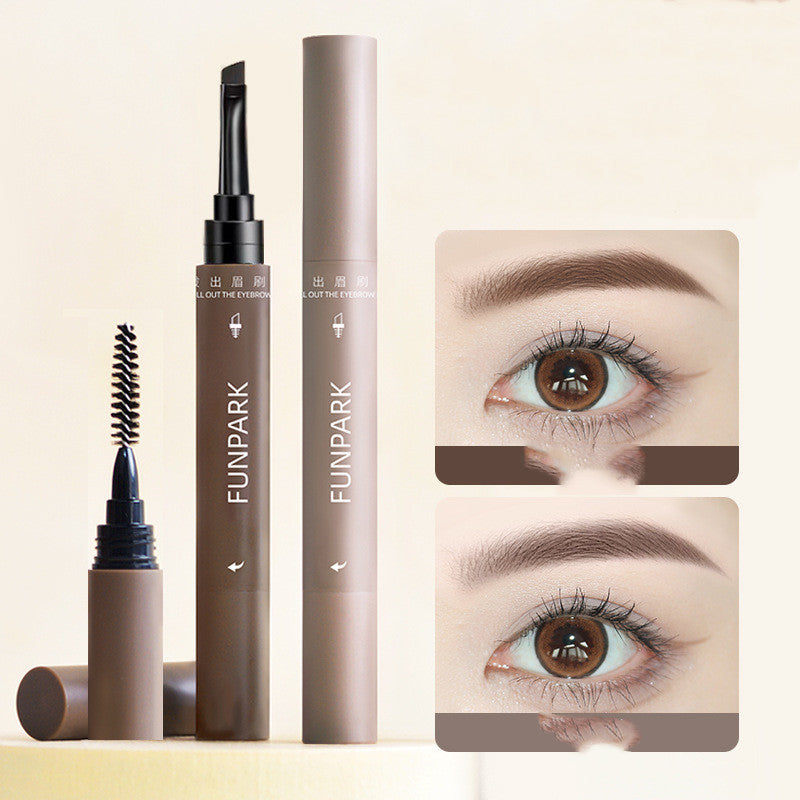 Waterproof Smear-Proof Eyebrow Pencil with Brush - Dark Brown & Gray Brown