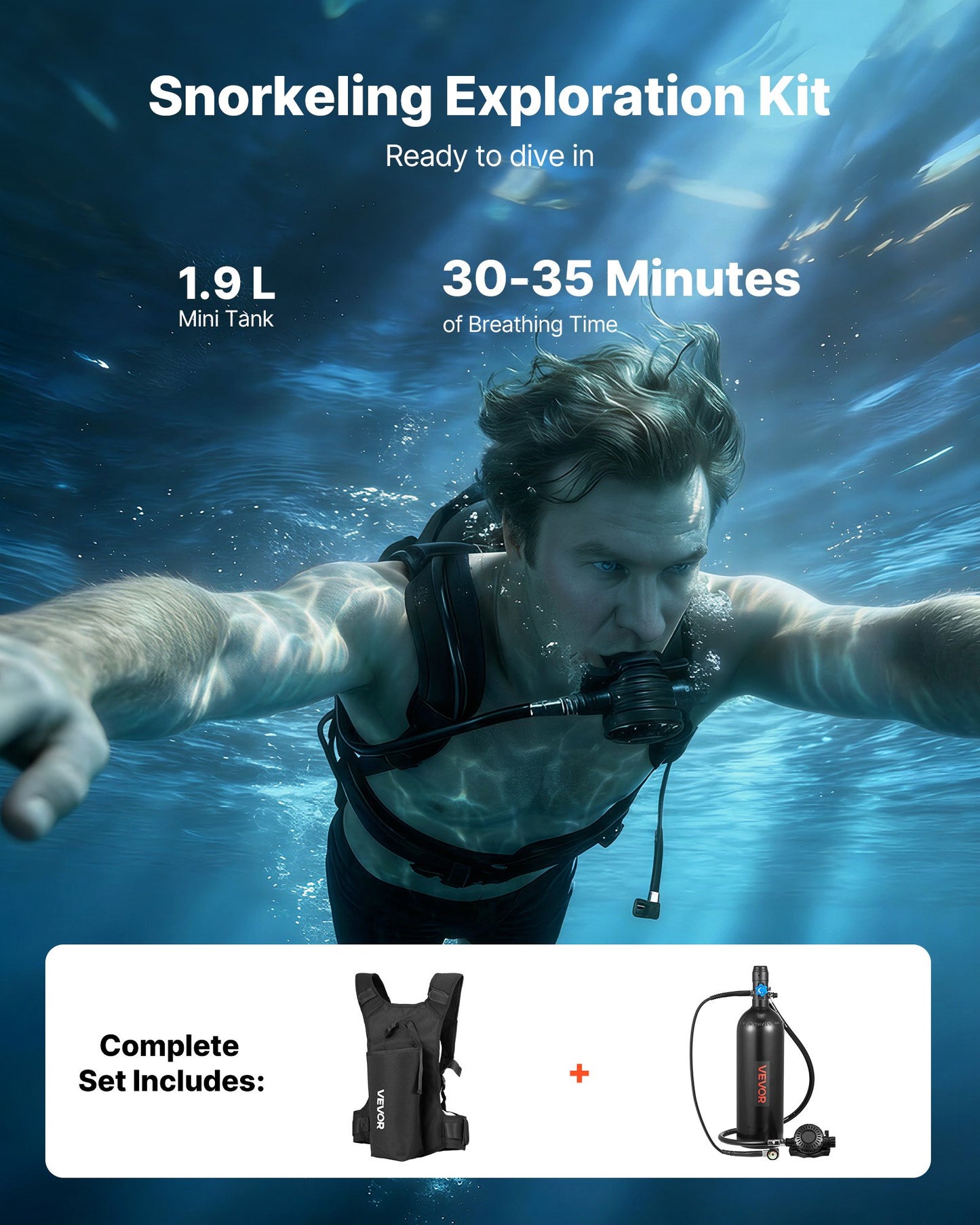 Mini Diving Tank 1.9L Portable Underwater Breathing Cylinder for Snorkeling & Emergency Rescue