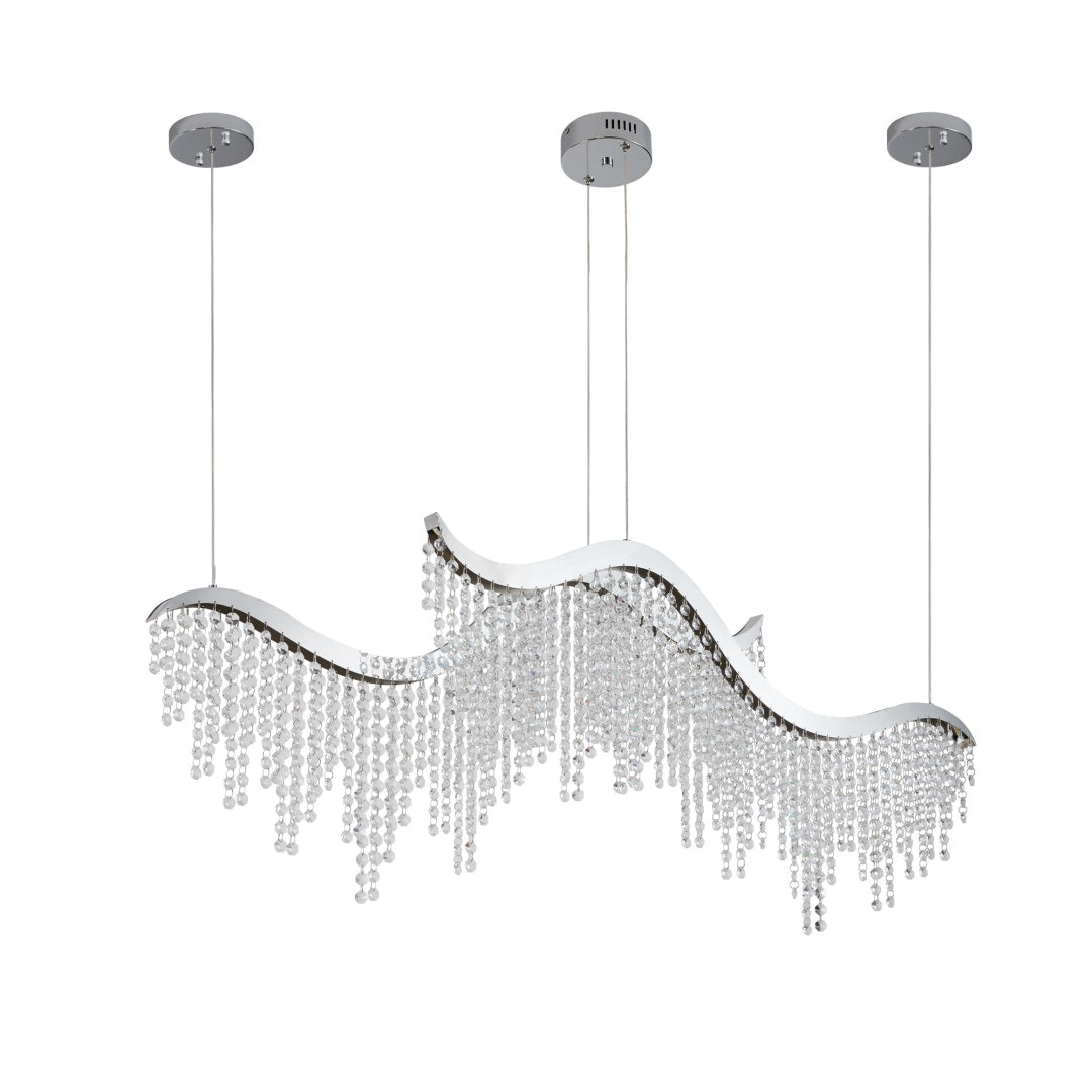 36-Inch Modern Wave LED Crystal Chandelier - Dimmable & Adjustable Height