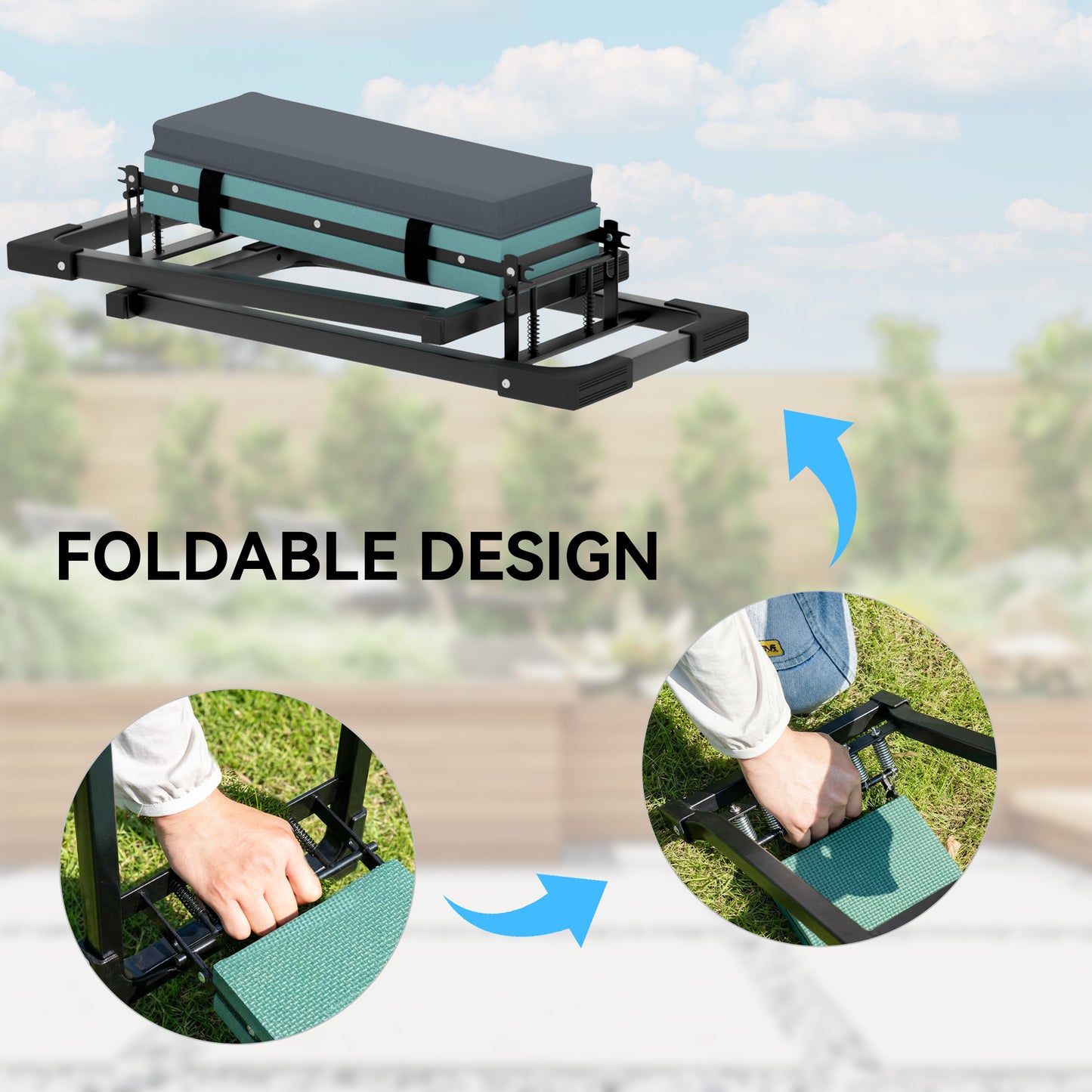 Heavy Duty Foldable Garden Kneeler and Seat with Thick Soft Kneeling Pad, Extendable Steel Legs