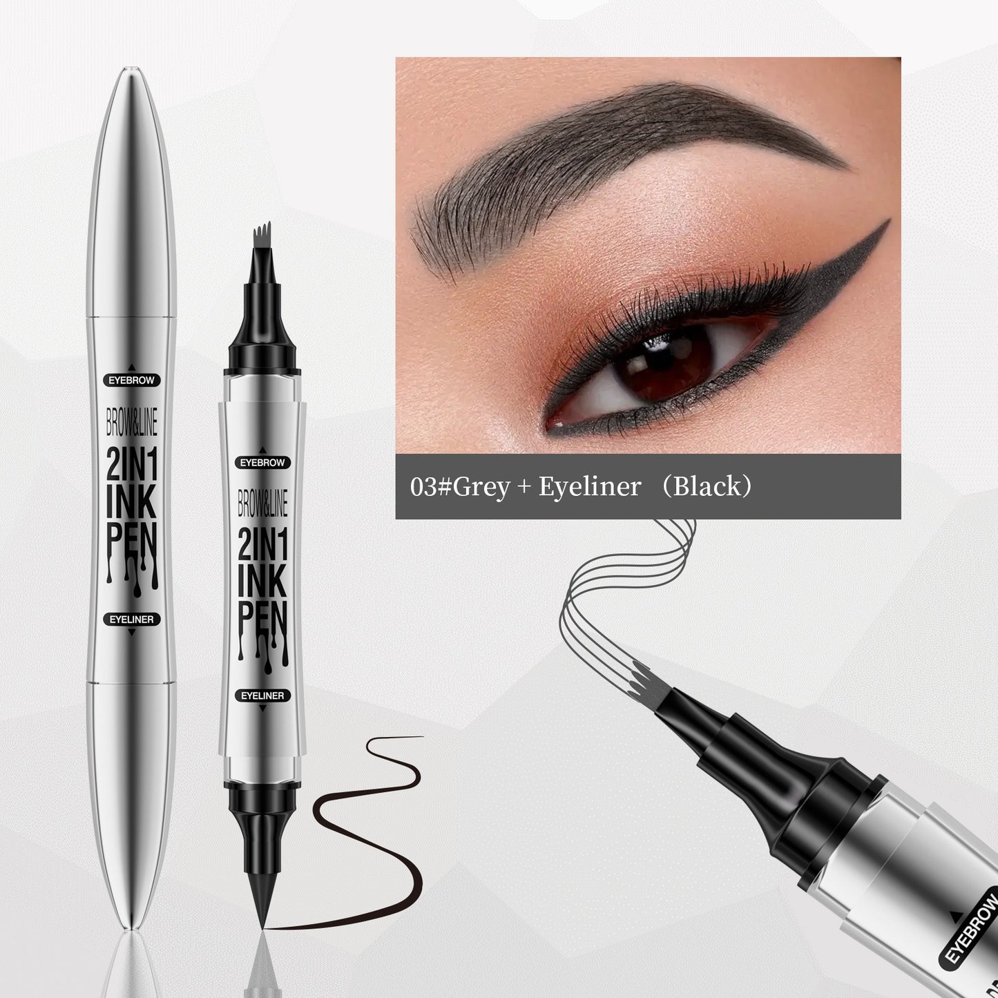 2-in-1 Microblading Eyebrow Pen with 4-Fork Tip and Eyeliner