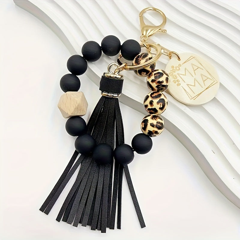 Silicone Beads Bracelet with Tassel & Wooden Bead Keychain - Colorful Gift Accessory