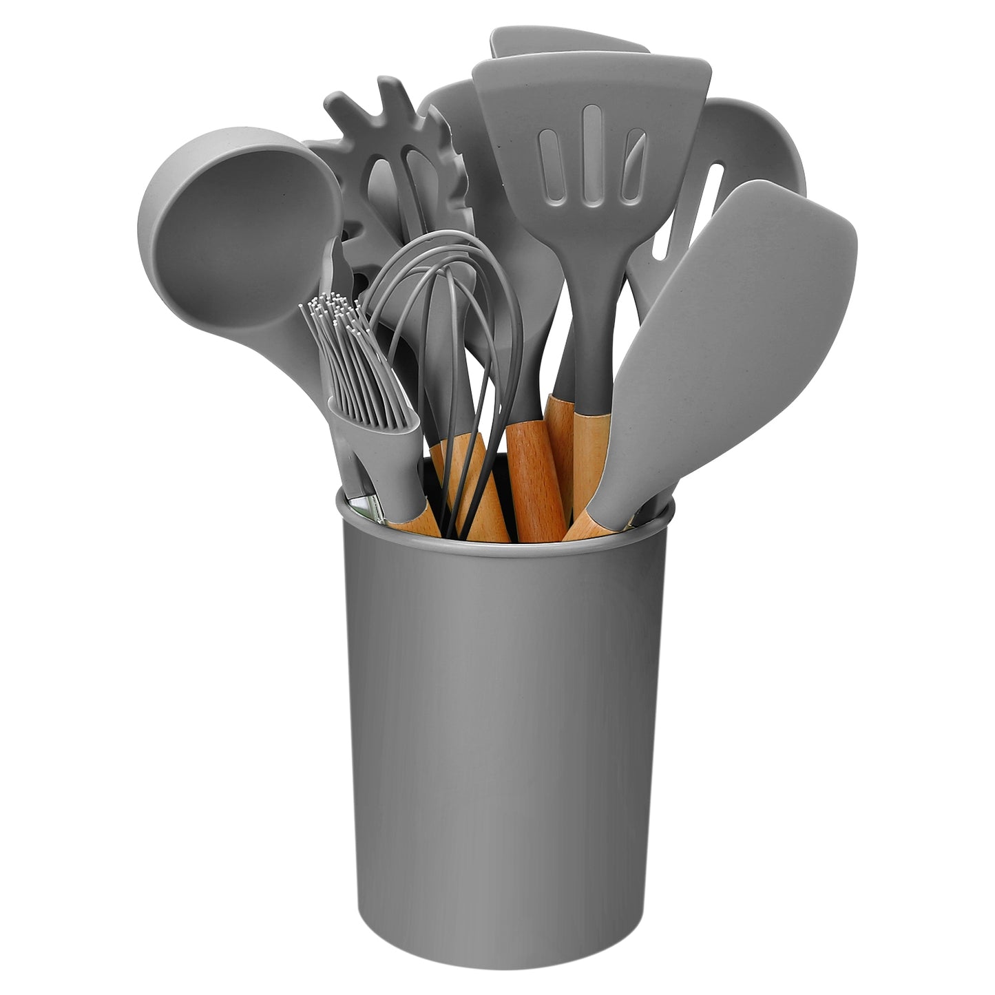 11-Piece Silicone Cooking Utensil Set with Wooden Handles