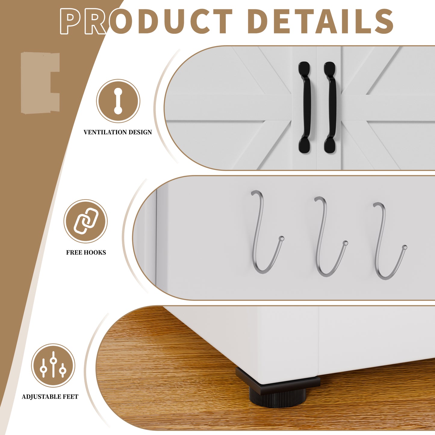 White Steel Kitchen Pantry Storage Cabinet With Adjustable Shelves,