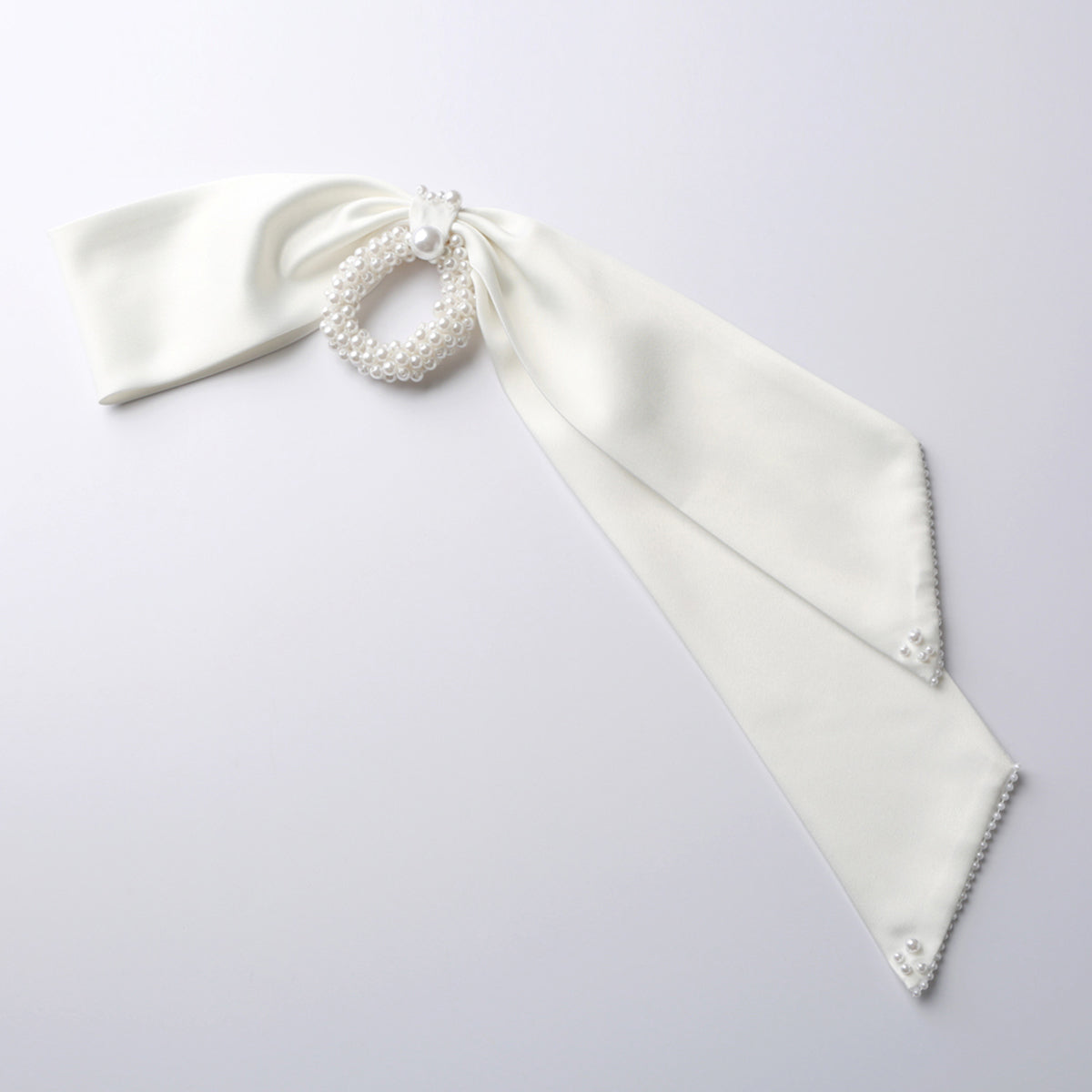 White Satin Pearl Bow Hair Loop