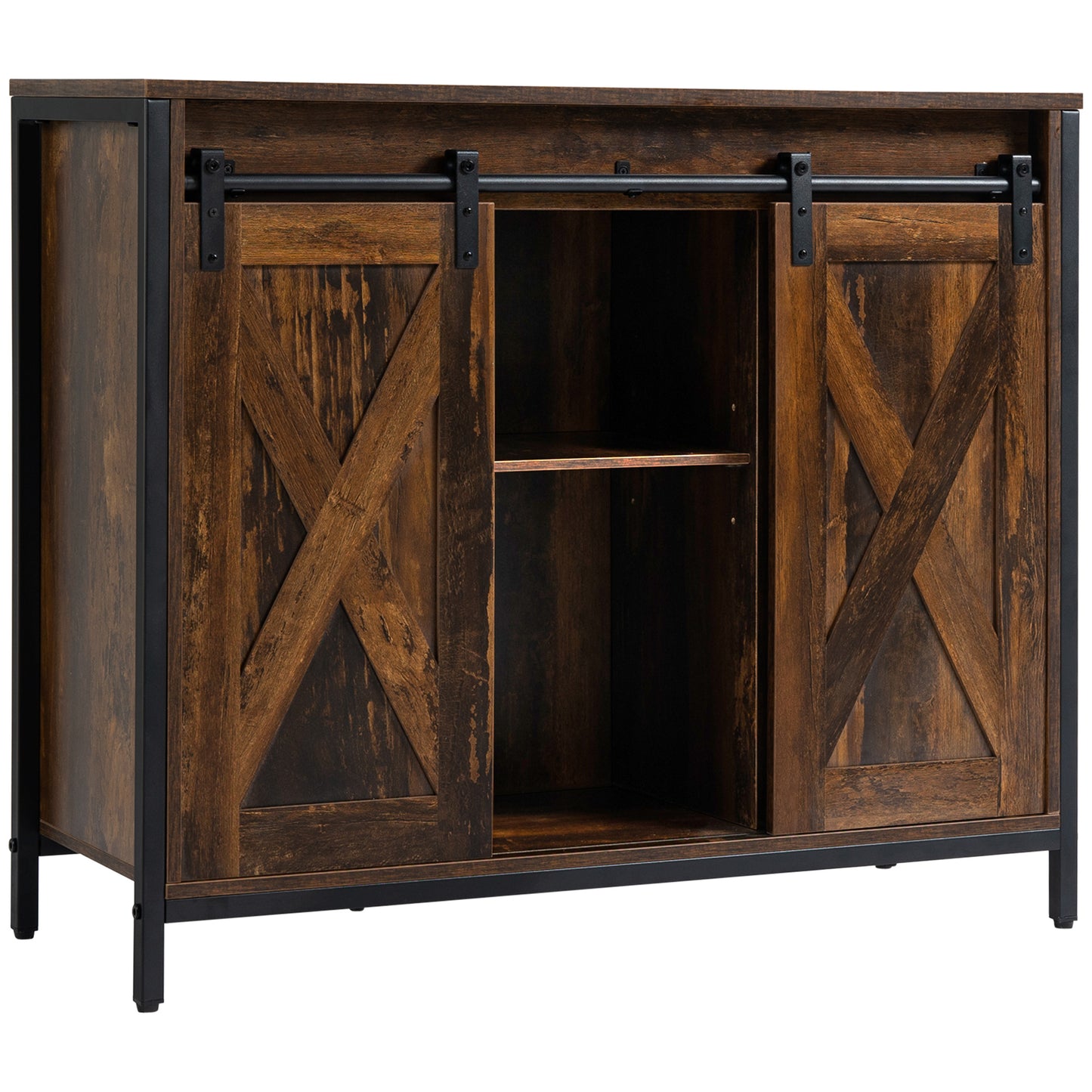 Rustic Brown Sideboard Buffet Cabinet with Sliding Doors