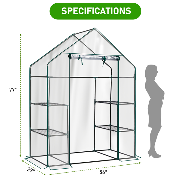 Mini Walk-In Greenhouse with PVC Cover, 4-Shelf Indoor Outdoor Garden Greenhouse 56x29x77 Inches