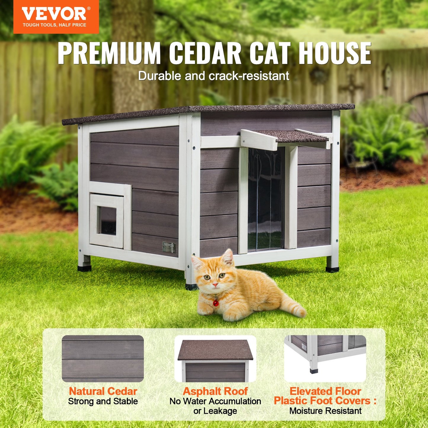 Outdoor Wooden Cat House with Roof, Door Flaps & Window - Feral Cat Shelter