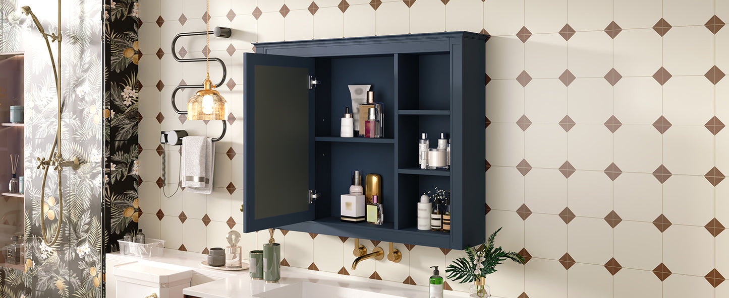 35'' x 28'' Wall Mounted Bathroom Storage Cabinet with Mirror - Blue