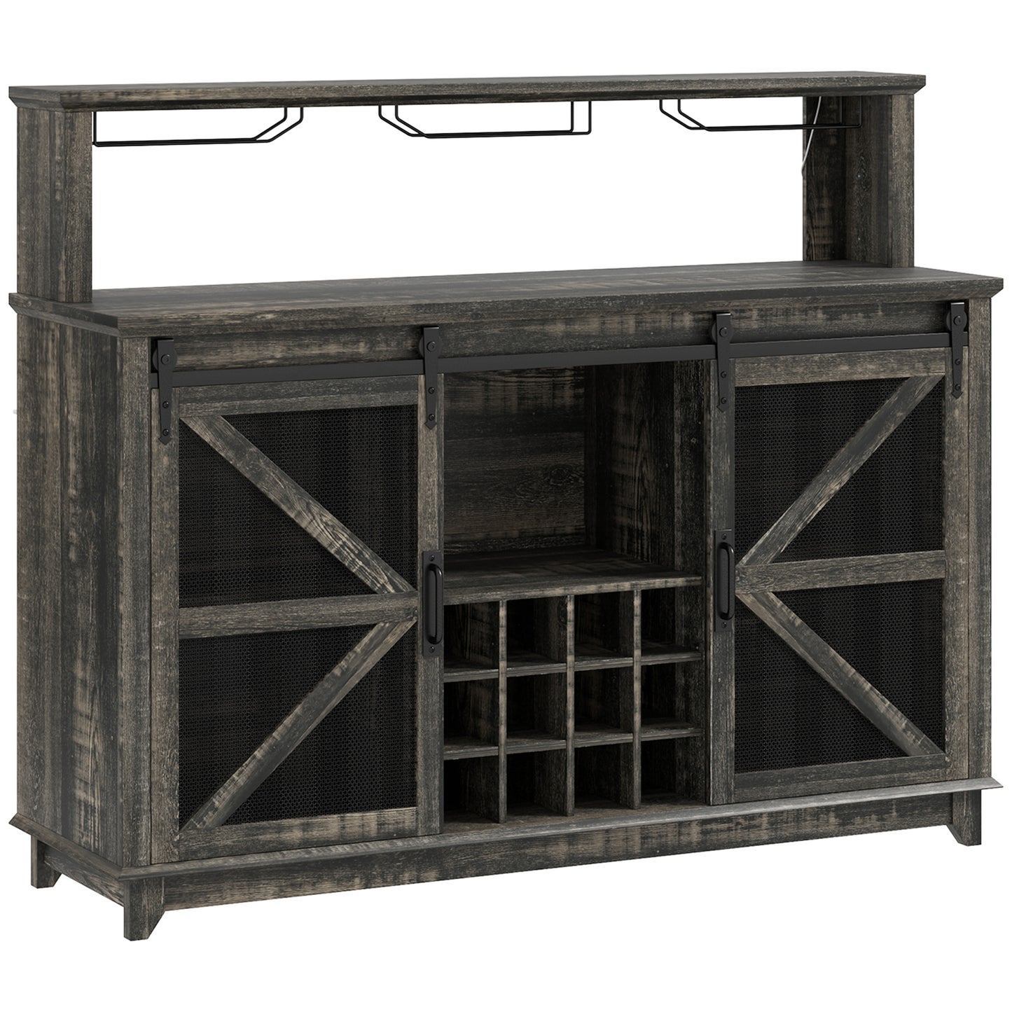 55" Distressed Brown Coffee Bar Cabinet with LED Lights