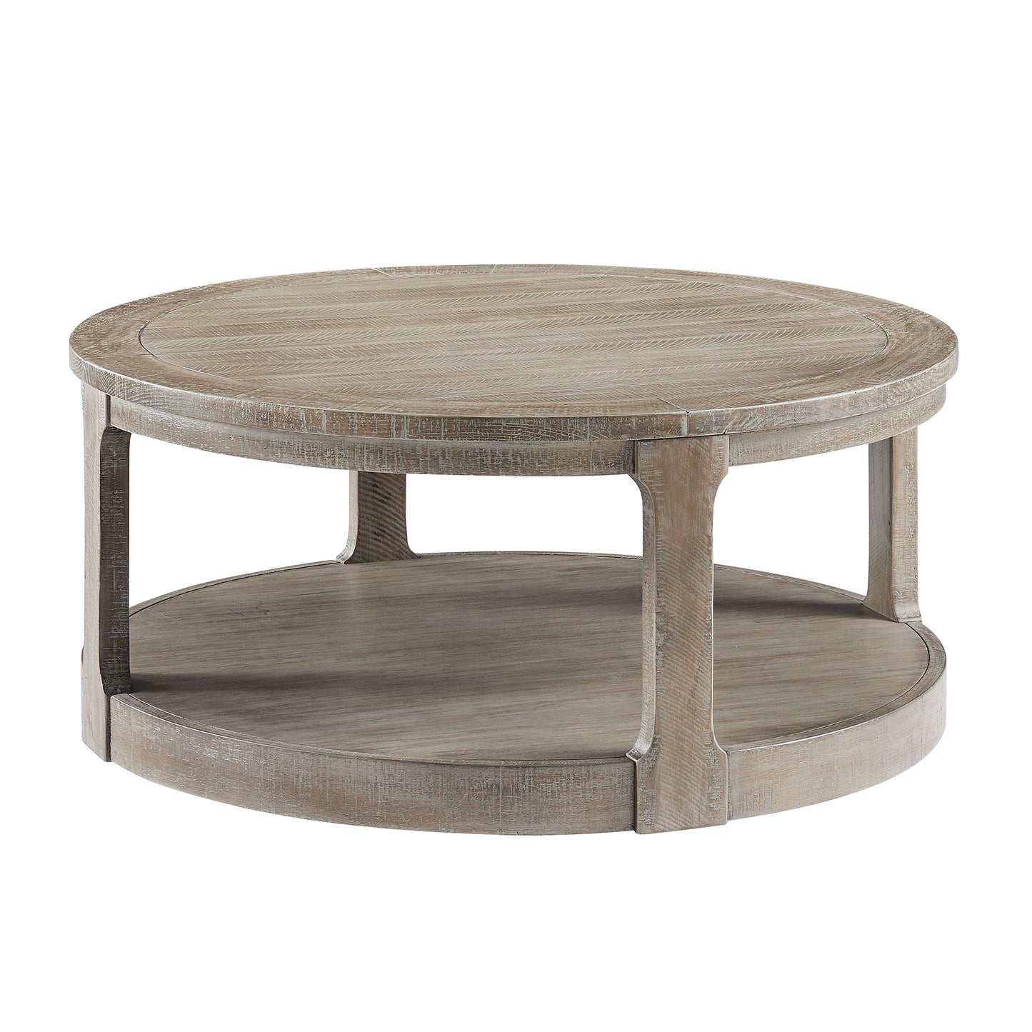 40-Inch Curved Round Wooden Coffee Table with Wheels - Light Brown