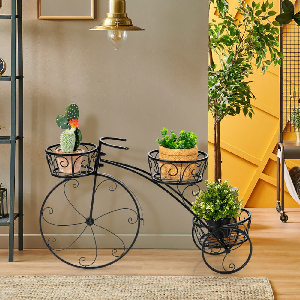 3-Tier Metal Tricycle Plant Stand with 3 Shelves for Indoor & Outdoor Garden