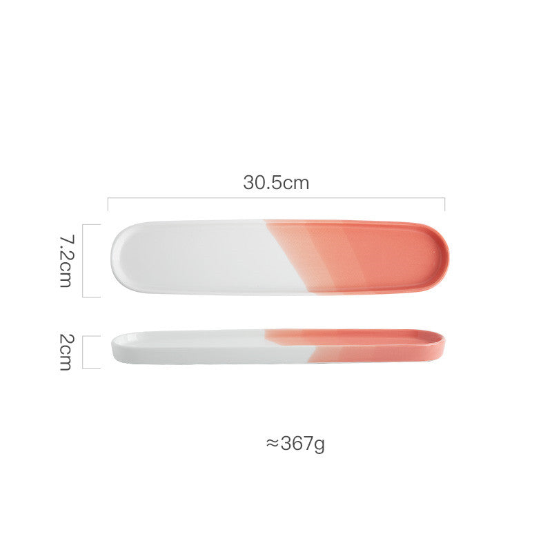 Japanese Ceramic Sushi Plate - Long Rectangular Porcelain Serving Dish