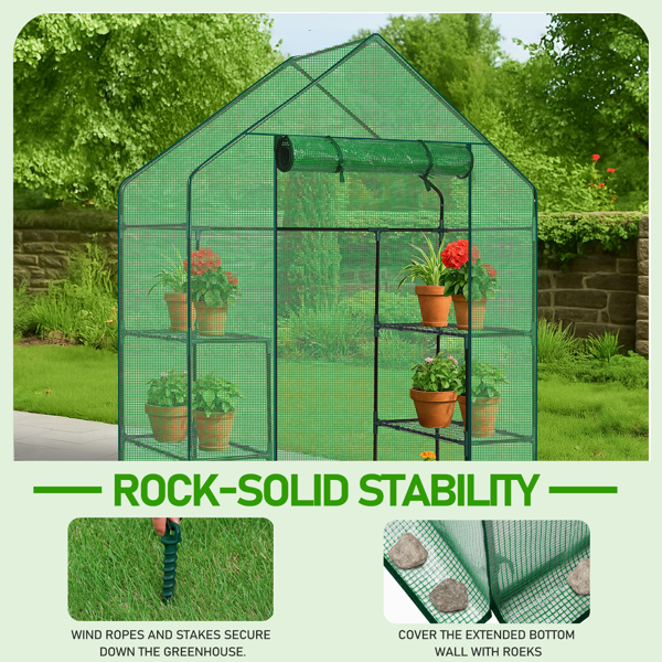 Walk-In Greenhouse with PE Cover & 4 Shelves - Indoor Outdoor Plant Garden