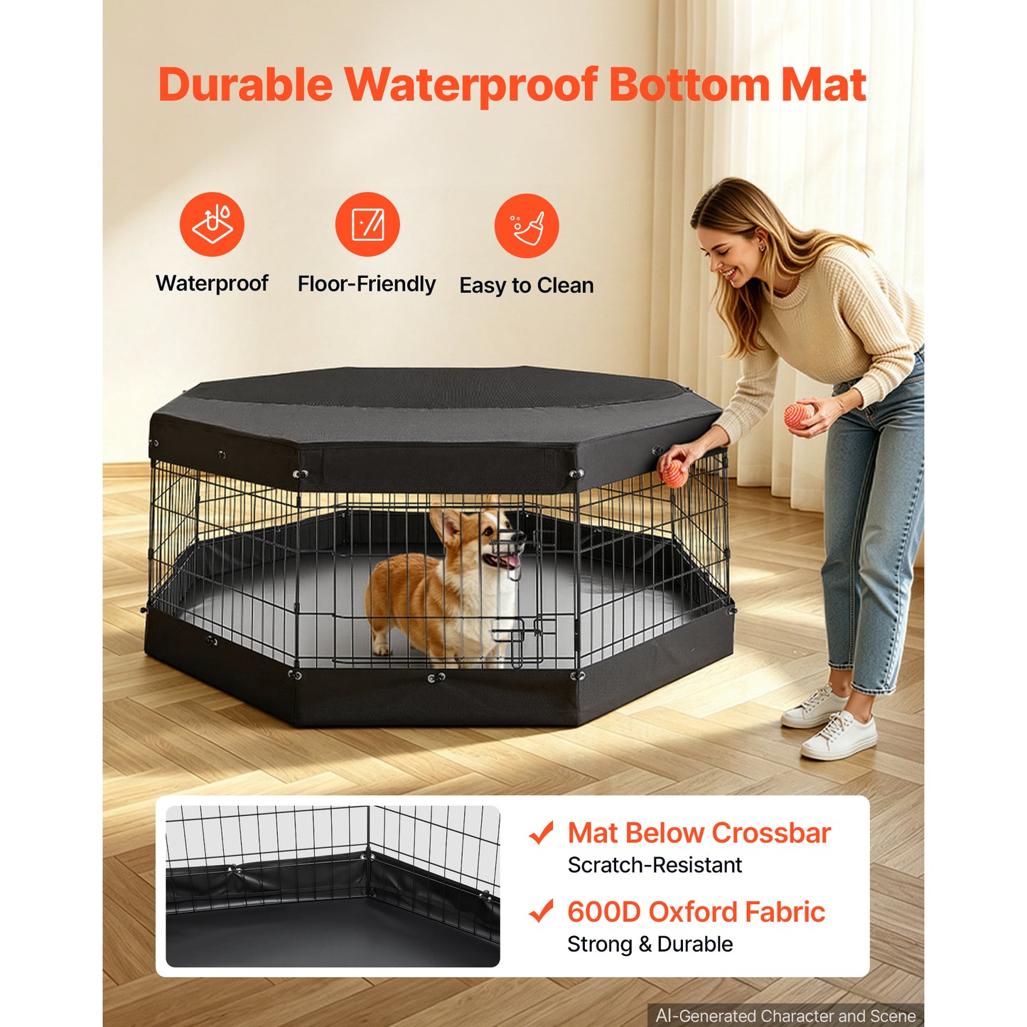 Indoor Dog Playpen 24 Inch, Foldable Metal Exercise Pen with Top & Bottom Pad