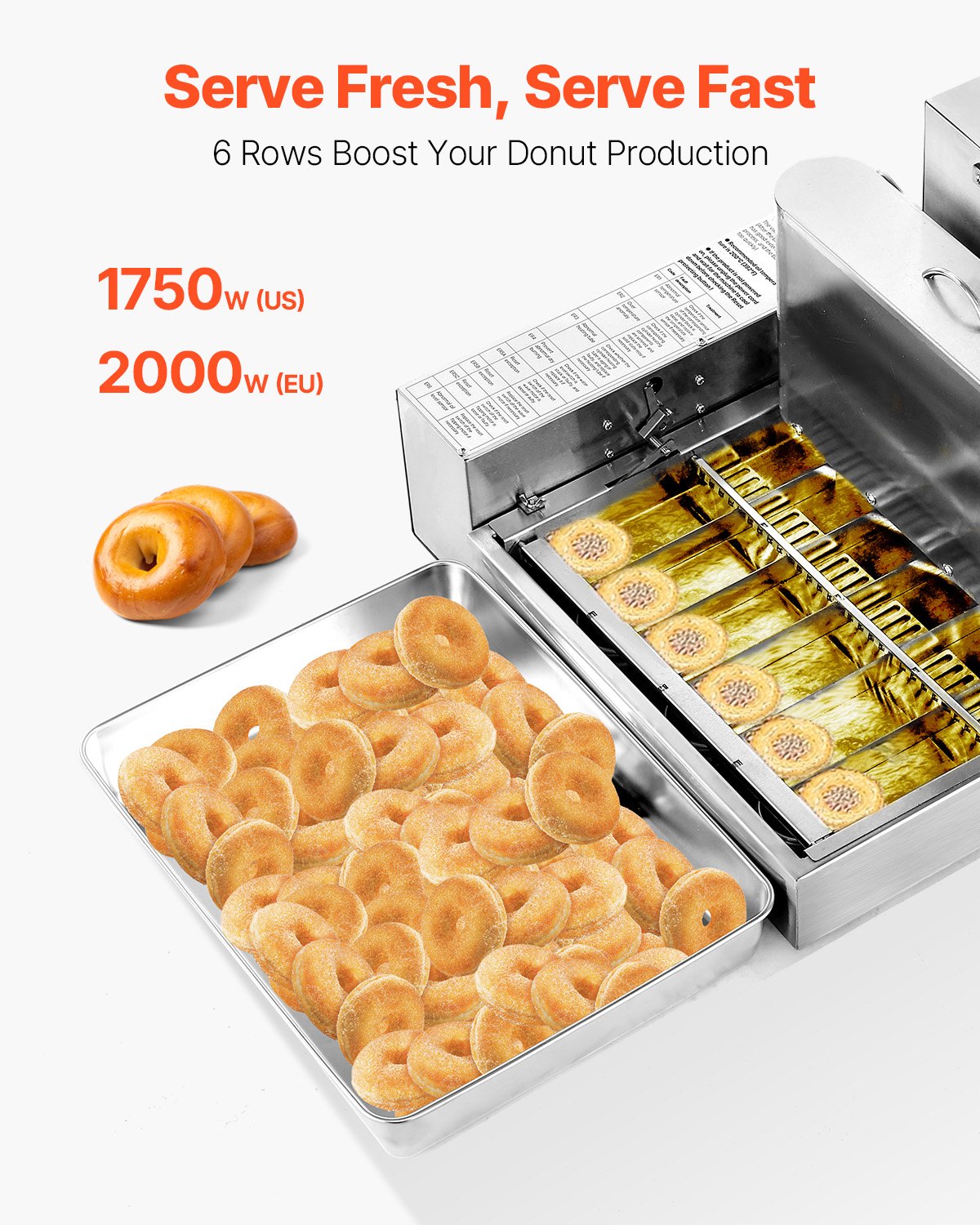 Commercial Automatic Donuts Machine - 6 Rows, High Power, Stainless Steel Fryer