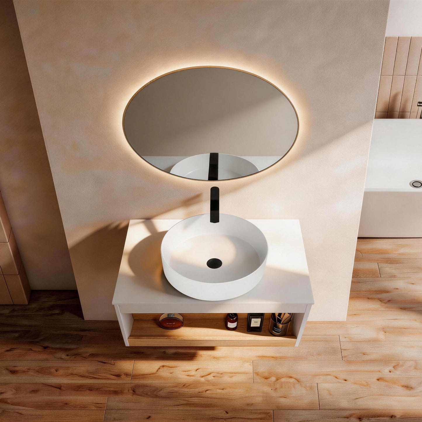 30" Wall-Mounted Bathroom Vanity with Glossy White Vessel Sink
