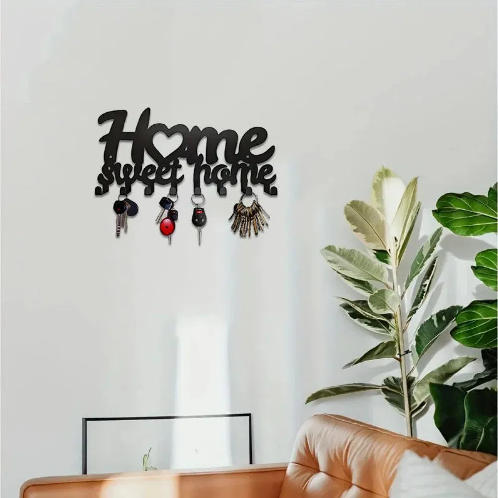 Matte Black Iron Key Holder Wall Storage Decor - Rustproof