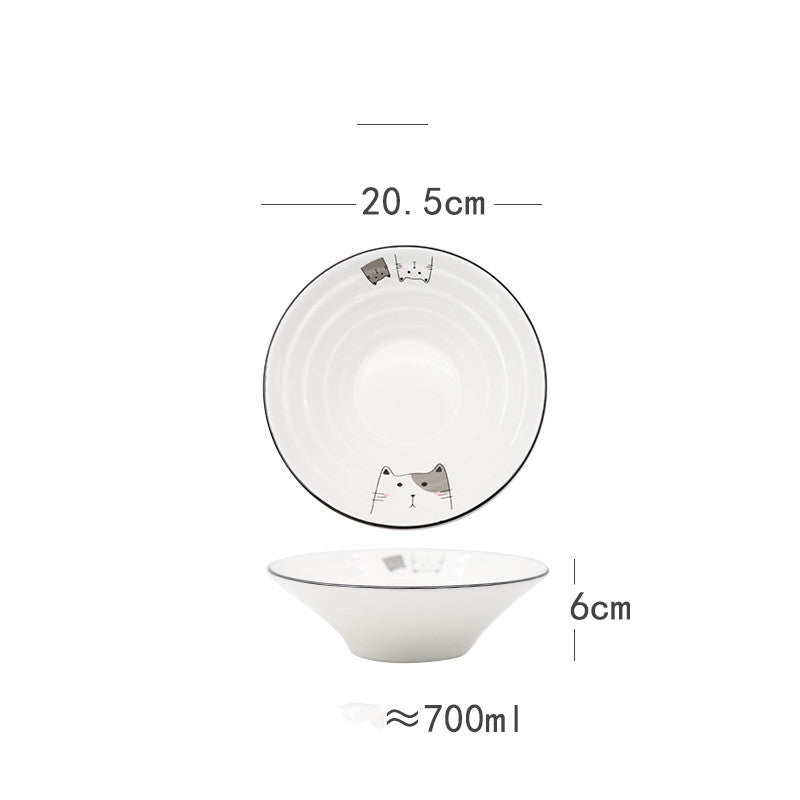 Japanese-Style Ceramic Noodle Soup Bowl with Trumpet Hat Design - 8 Inches