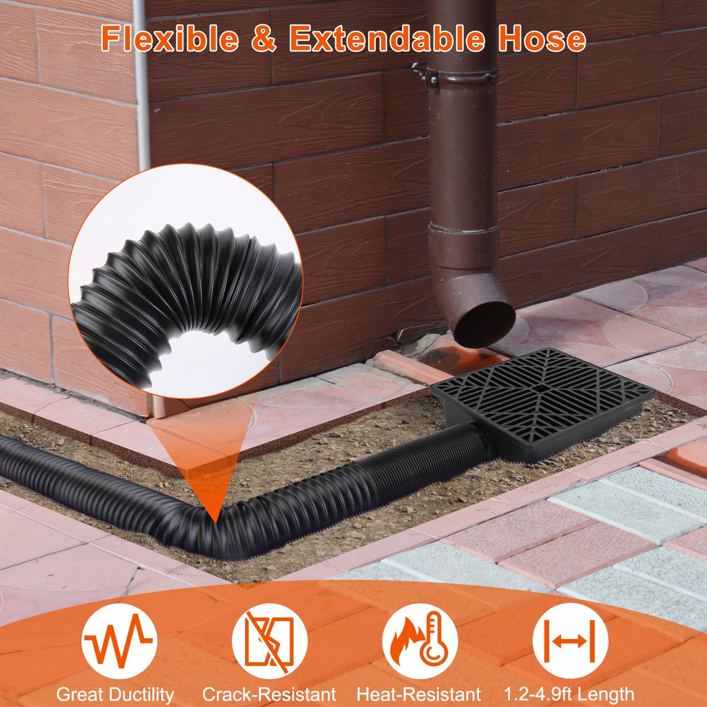 Gutter Downspout Extension Kit with 4.9FT Flexible Hose