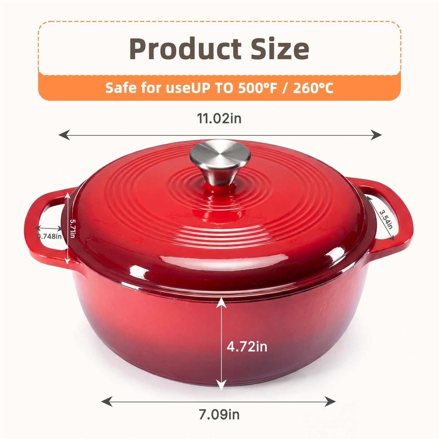 6 Quart Enameled Cast Iron Dutch Oven with Moisture-Sealing Lid