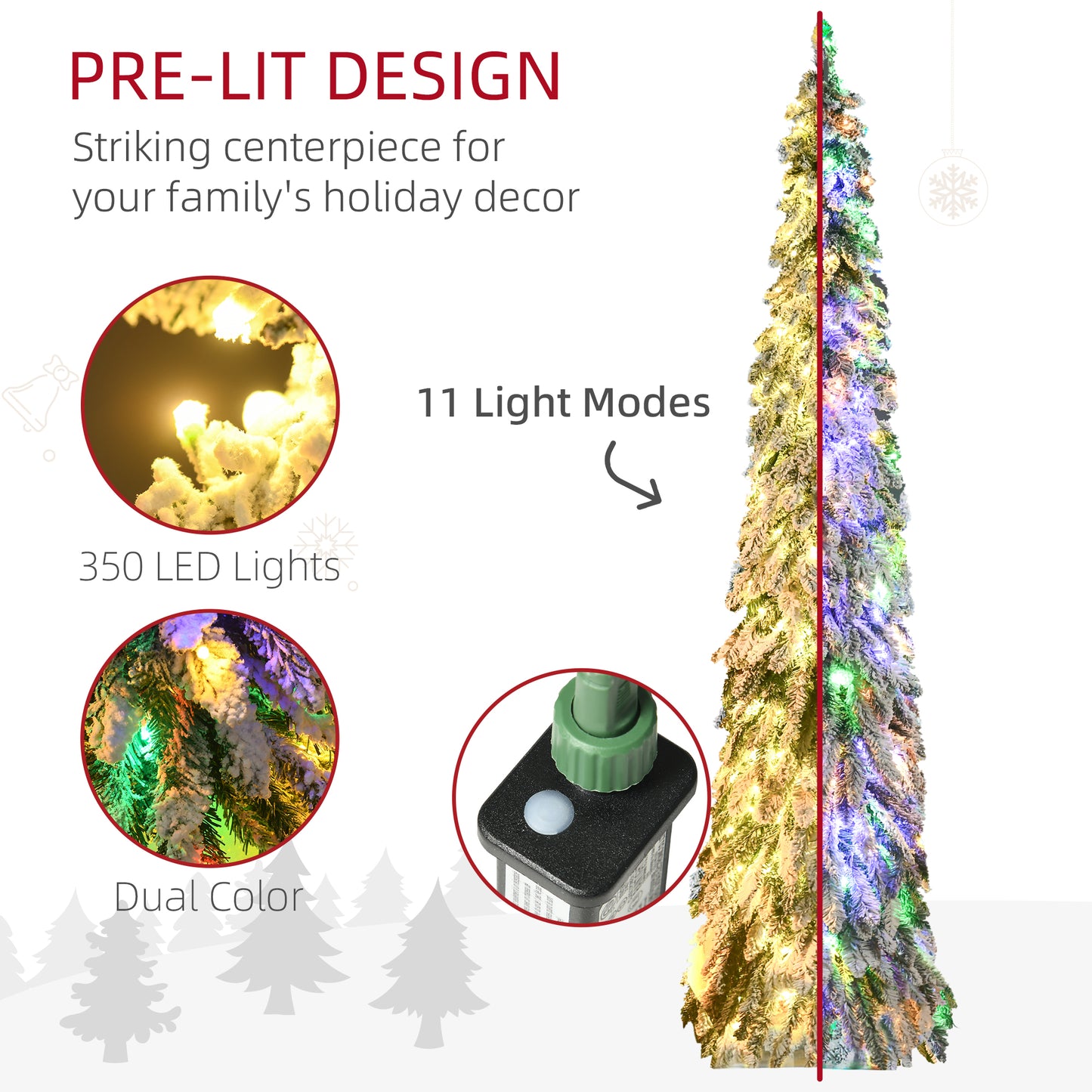 7ft Slim Artificial Christmas Tree with LED Lights