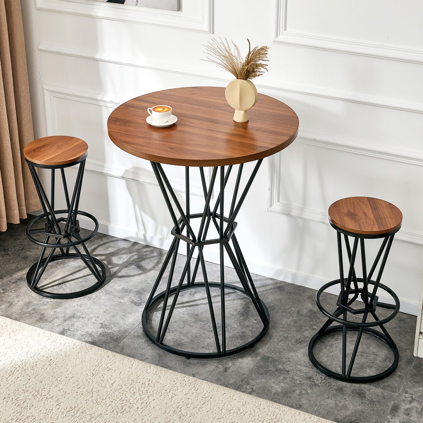 Single Package Bar, Table, Chair Set.31.5-inch Walnut Wood Grain MDF