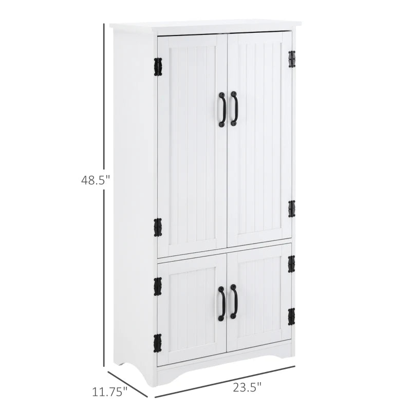 Freestanding White Kitchen Pantry Cabinet with Adjustable Shelves
