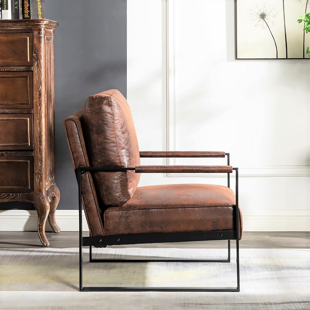 Classic Mid Century Modern Accent Chair With Durable Square Metal