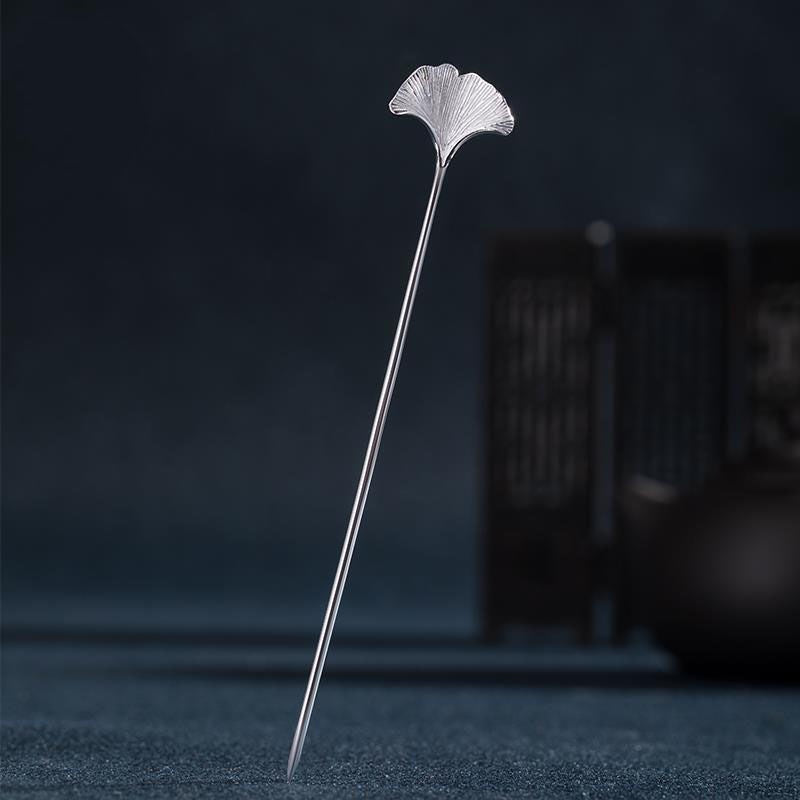 Ginkgo Leaf Hairpin Silver Feminine Hair Accessory Retro Elegant Jewelry