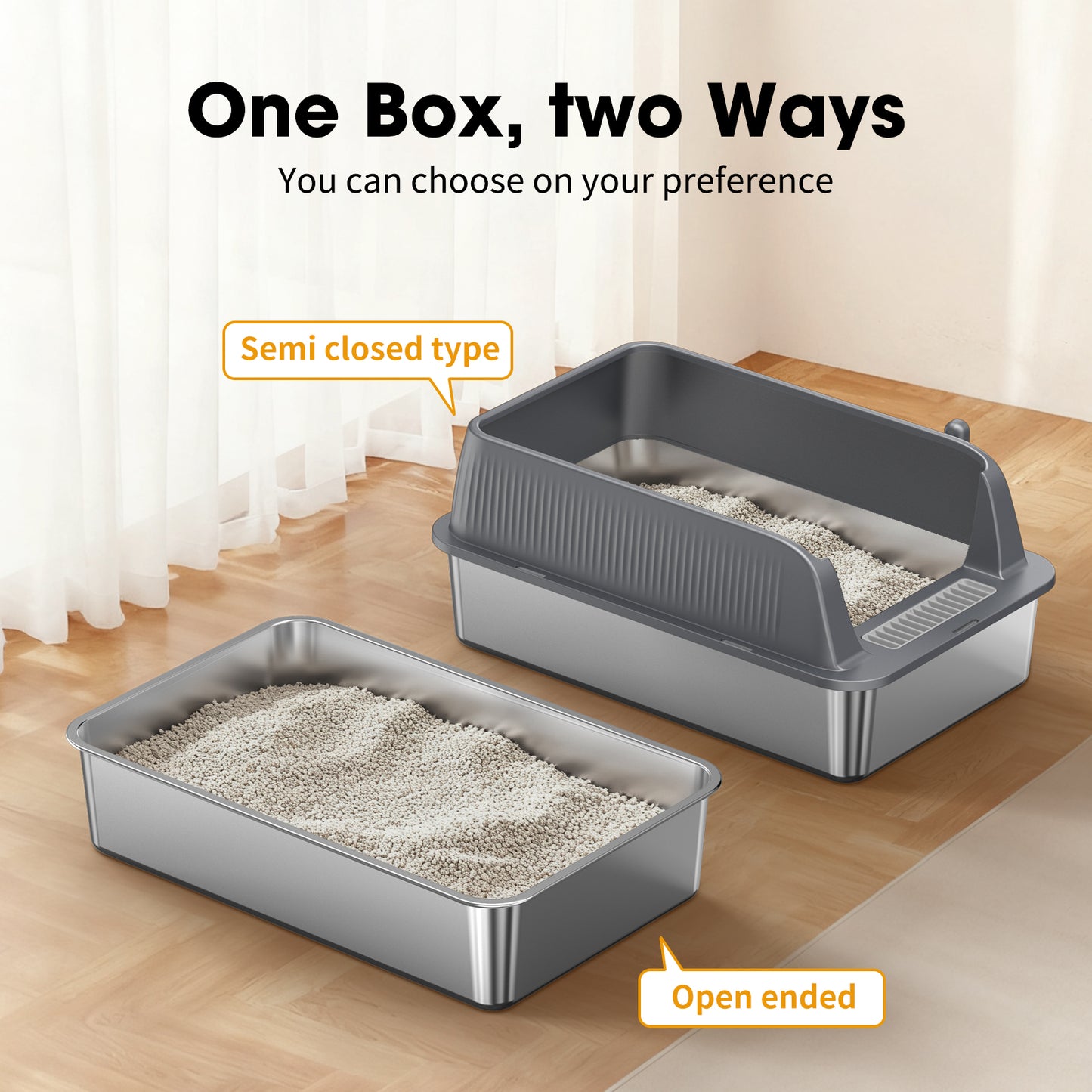 Stainless Steel Cat Litter Box with High Sides & Odor Control - Durable & Easy to Clean