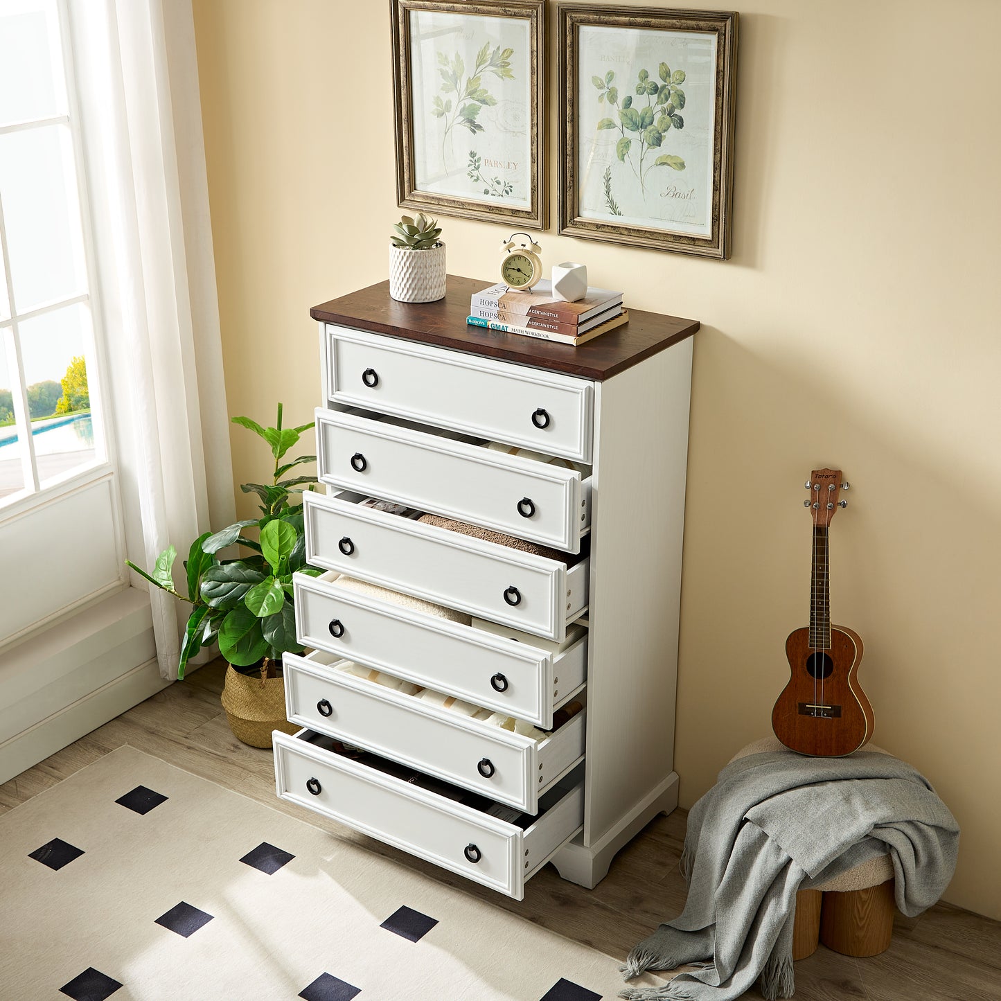 Modern 6 Drawer Dresser - Tall Chest of Drawers for Storage