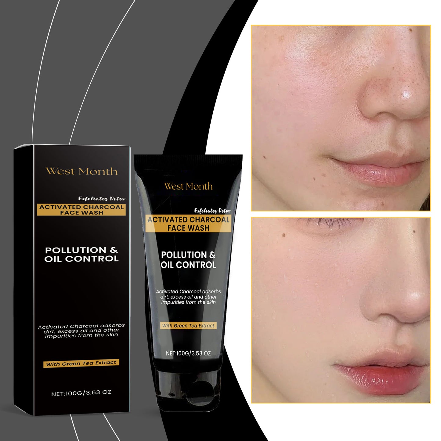 Activated Carbon Facial Cleanser - Gentle Pore Exfoliating Face Wash 100ml